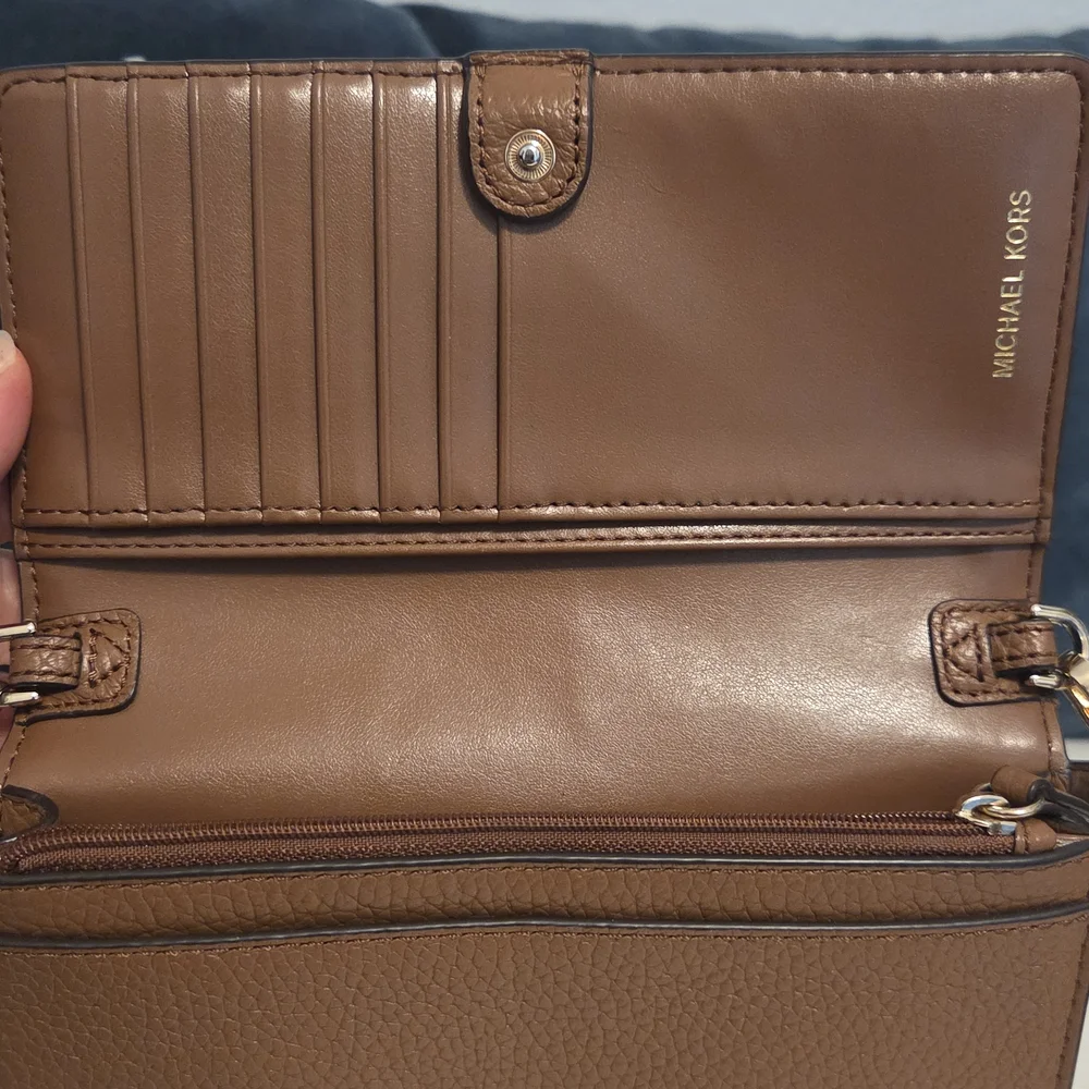 Michael Kors Jet Set Small Cognac Brown Pebbled Leather Smartphone Crossbody Bag